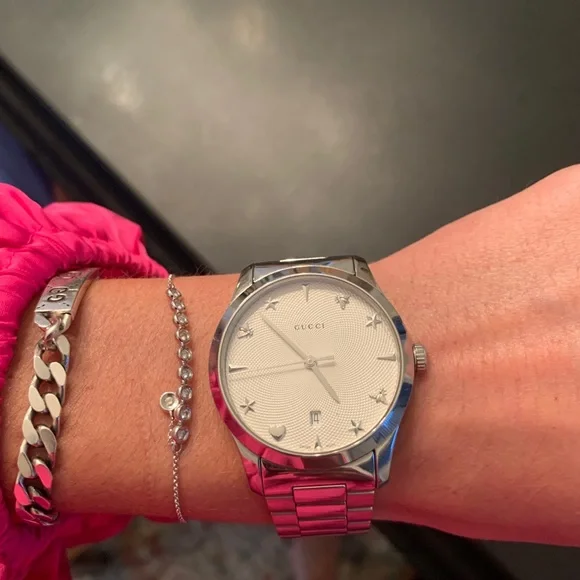 Gucci G-Timeless Quartz Silver Dial With Charms
Hour Markers Ladies Watch - Picture 4 of 8